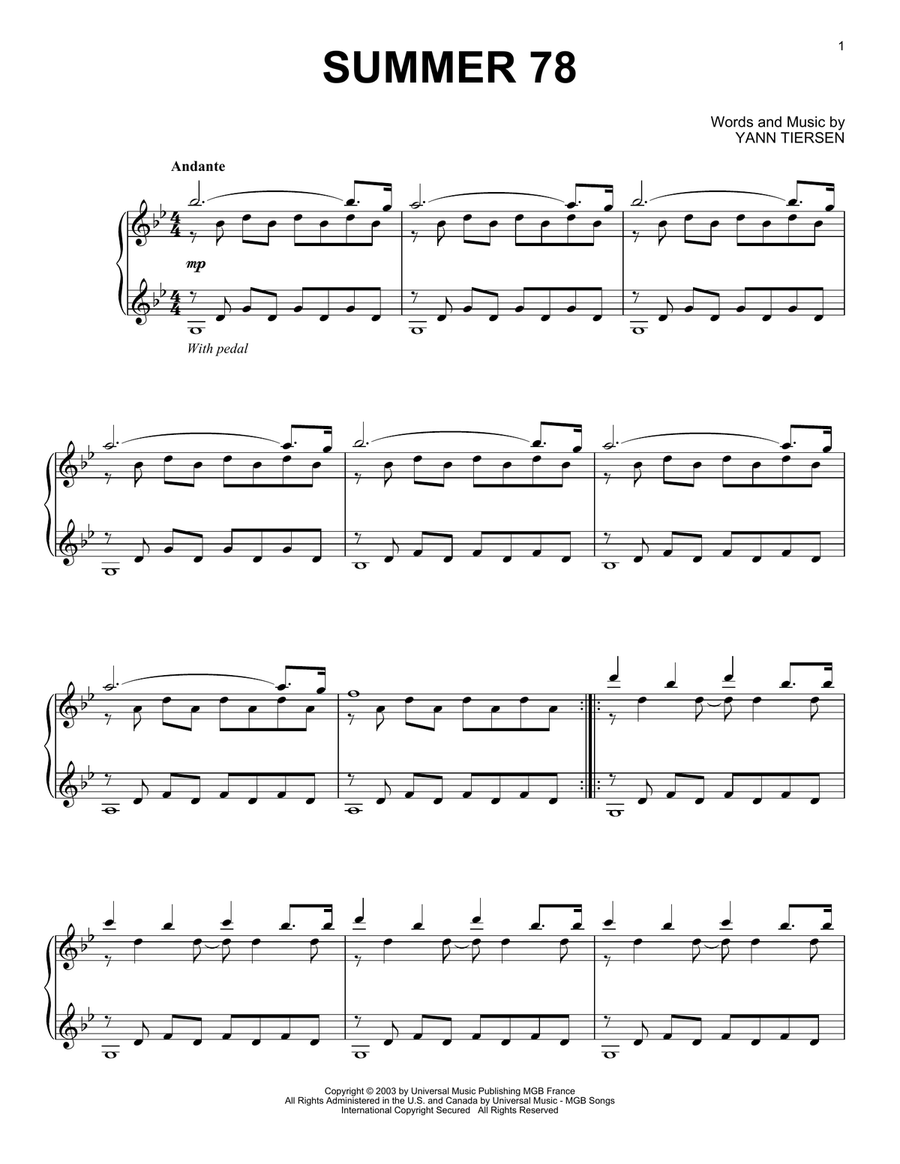 Summer 78 Piano Solo scores gallery preview page 1