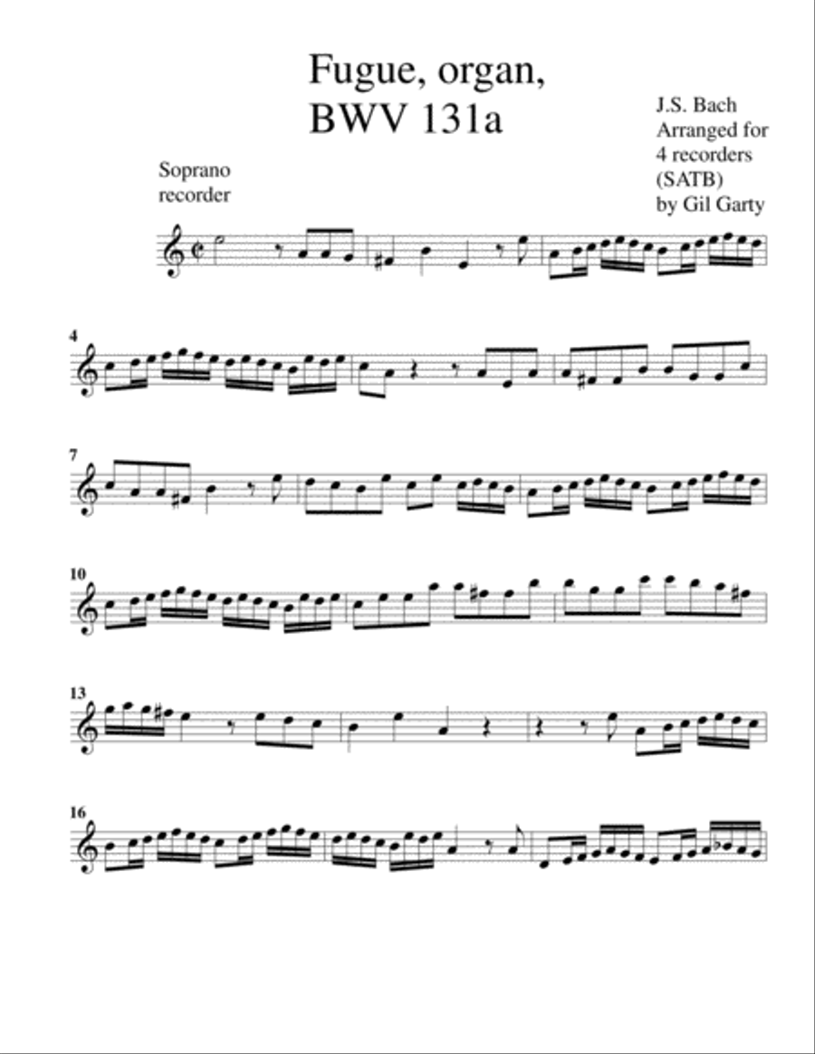 Fugue for organ, BWV 131a (Arrangement for 4 recorders) image number null