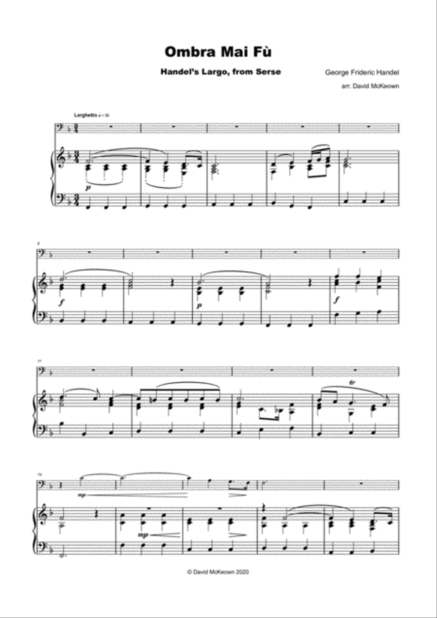 Handel's Largo from Xerxes, Ombra Mai Fù, for solo Cello and Piano Piano scores gallery preview page 2