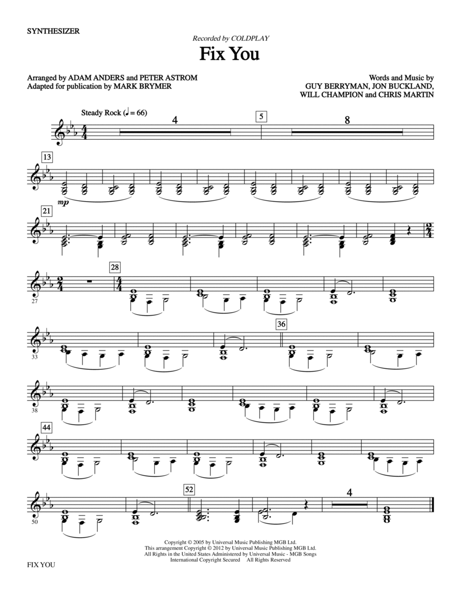 Fix You - Synthesizer Choir scores gallery preview page 1