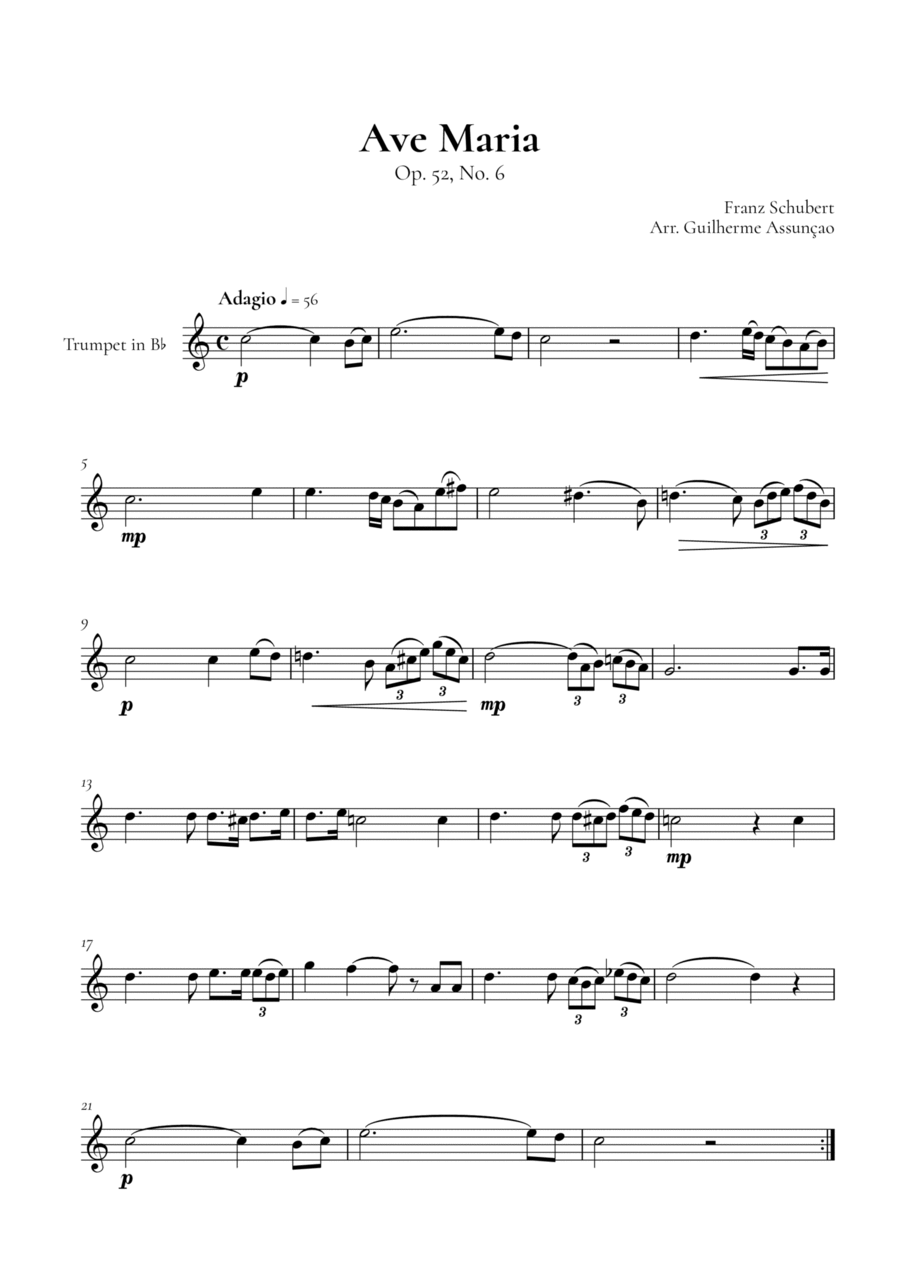 Ave Maria - F. Schubert (Trumpet in Bb) B-Flat Trumpet scores gallery preview page 1