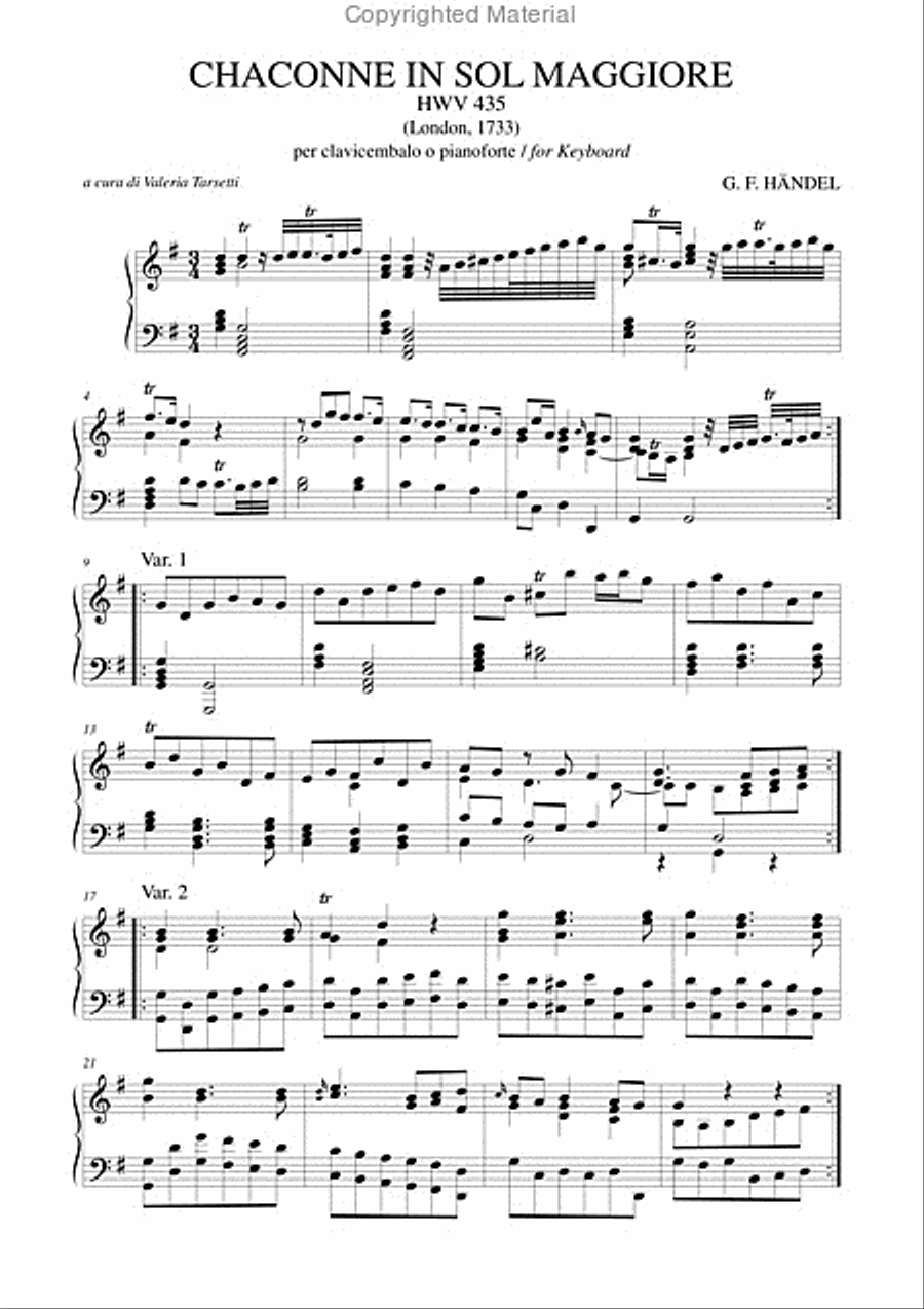 Chaconne in G Major HWV 435 (London 1733) for Keyboard