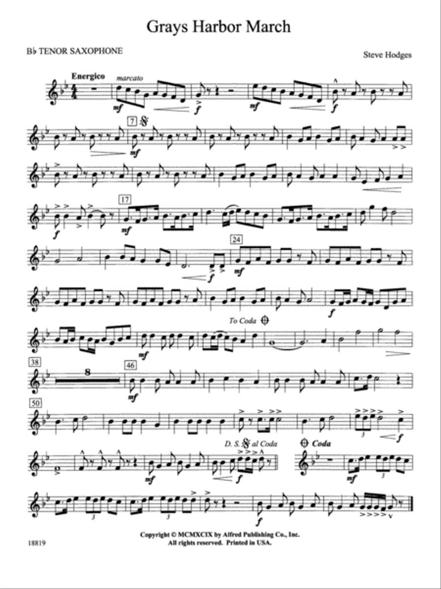 Grays Harbor March: B-flat Tenor Saxophone Concert Band scores gallery preview page 1