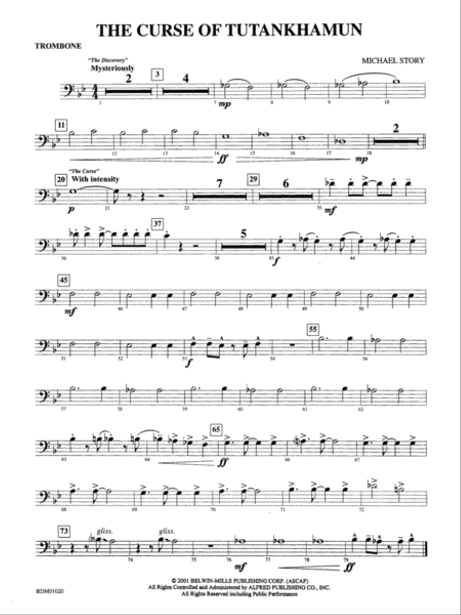 The Curse of Tutankhamun: 1st Trombone Concert Band scores gallery preview page 1