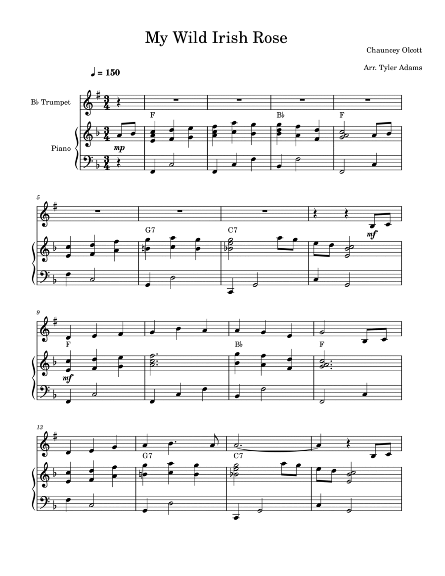 My Wild Irish Rose (Trumpet and Piano) B-Flat Trumpet scores gallery preview page 1
