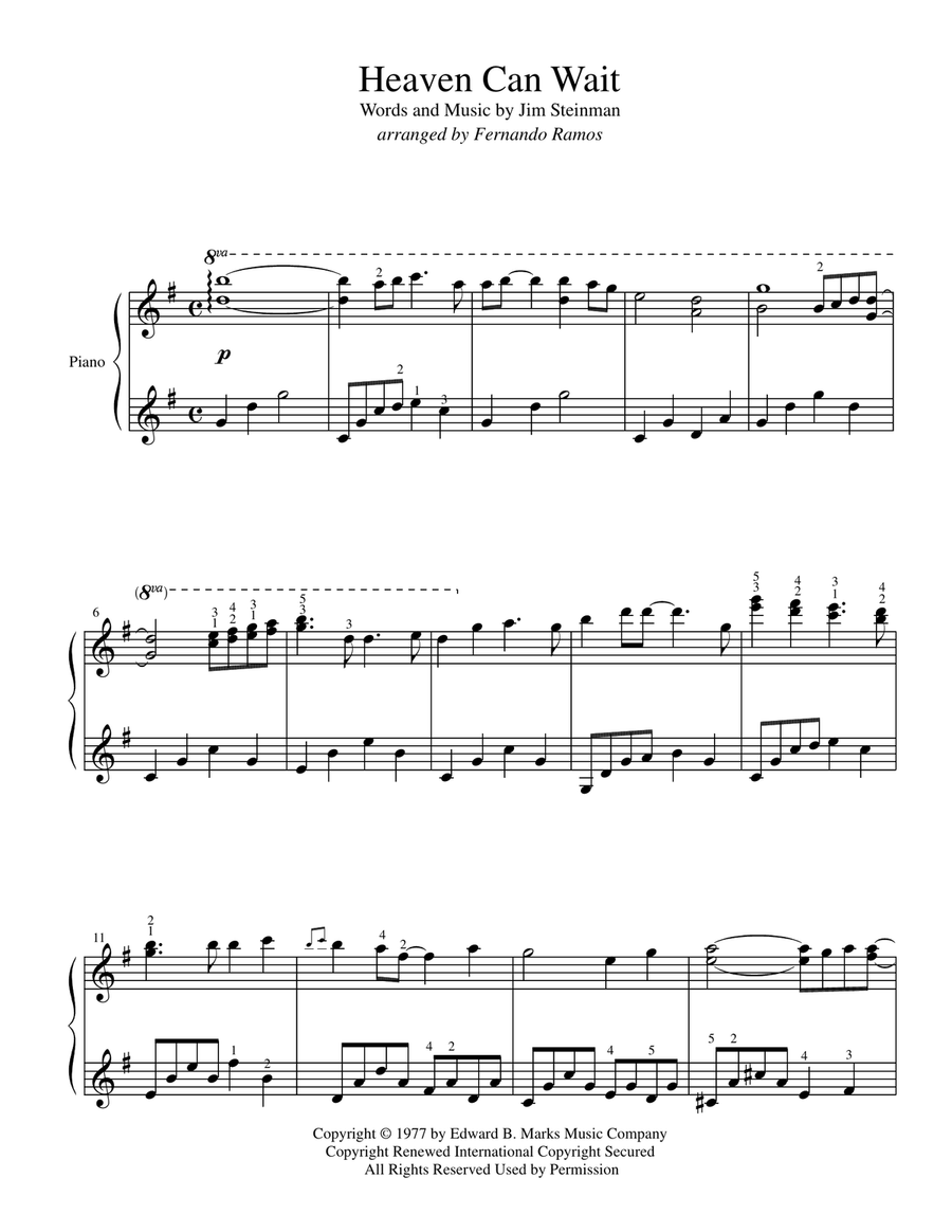 Heaven Can Wait Easy Piano scores gallery preview page 1