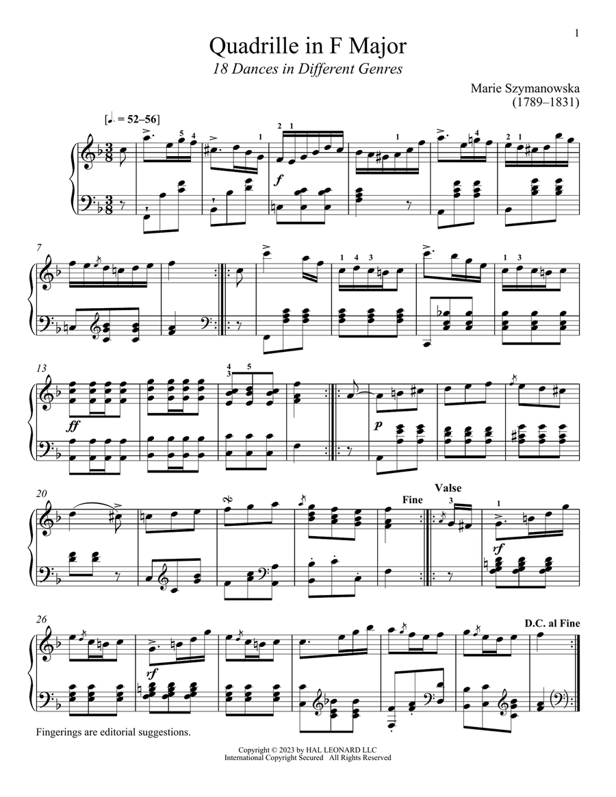 Quadrille in F Major Piano Solo scores gallery preview page 1
