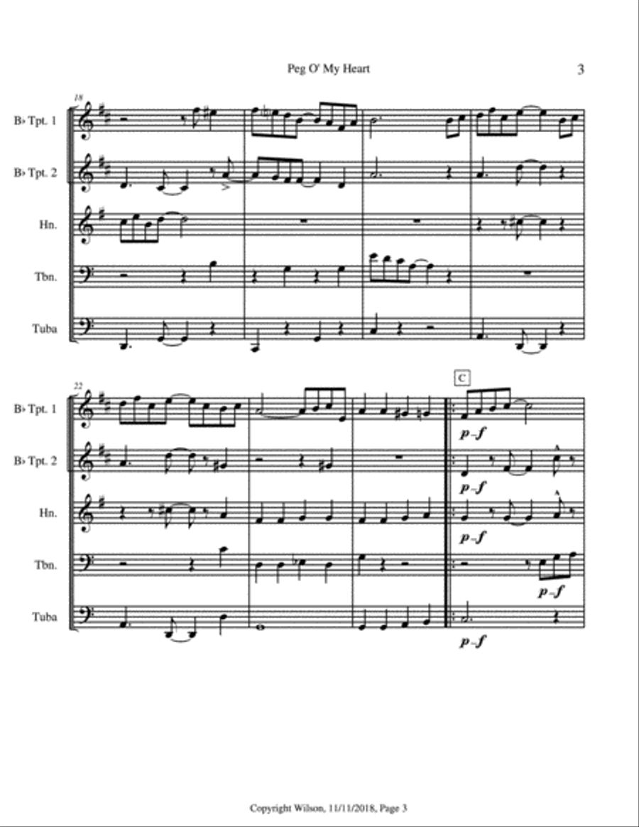 Peg O' My Heart Brass Quintet scores gallery preview page 4