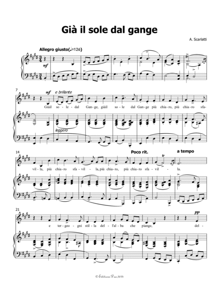Già il sole dal gange, by Scarlatti, in E Major