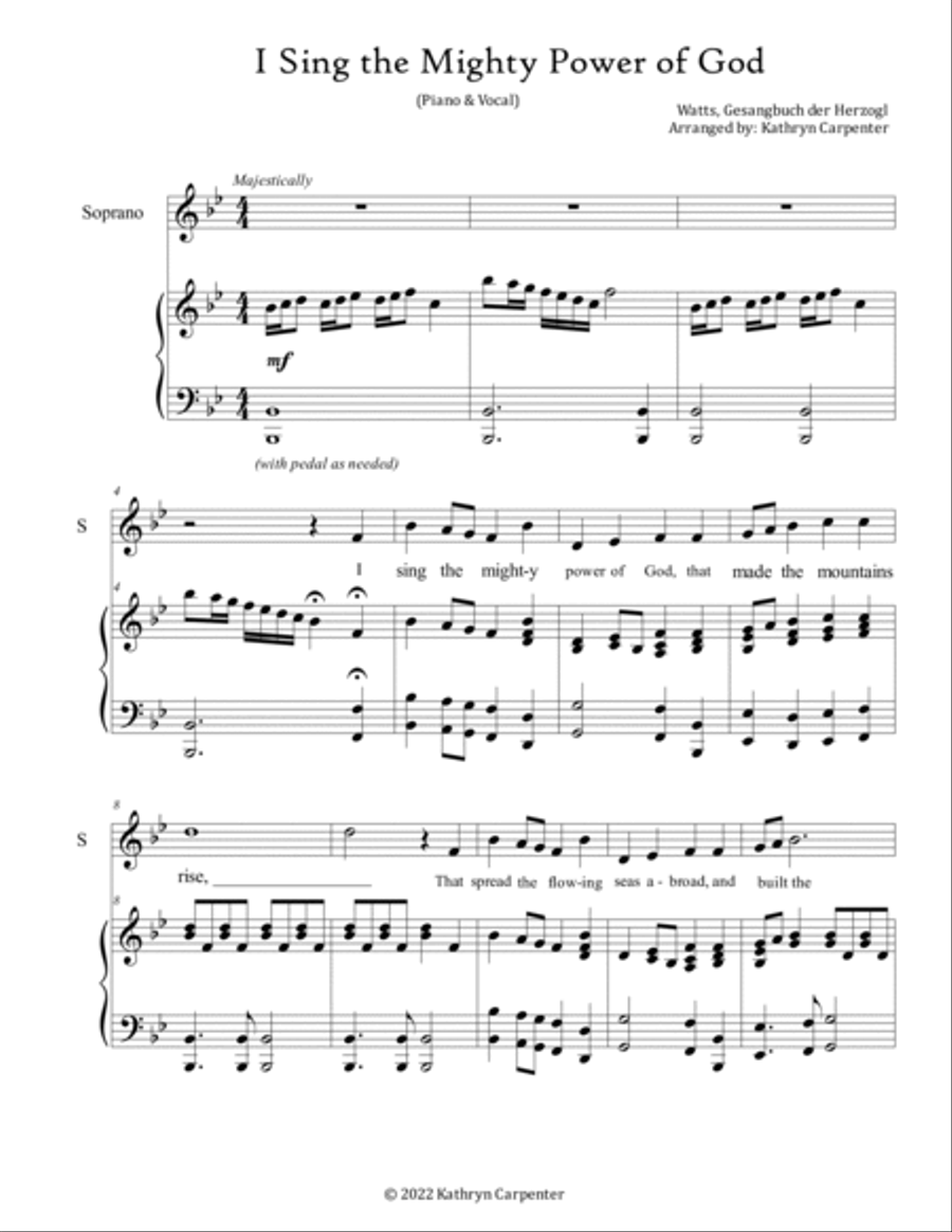 I Sing the Mighty Power of God (Piano and Voice) High Voice scores gallery preview page 2