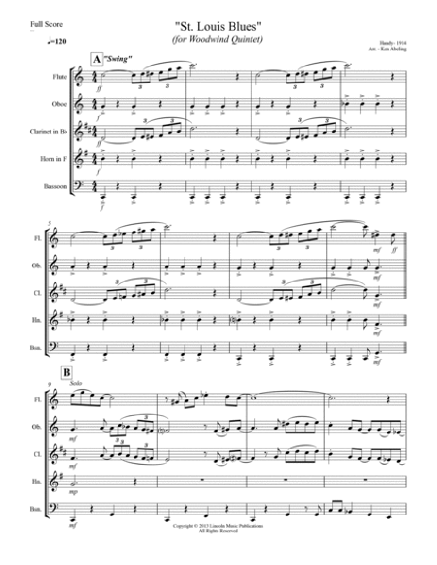 St. Louis Blues (for Woodwind Quintet) Woodwind Quintet scores gallery preview page 2