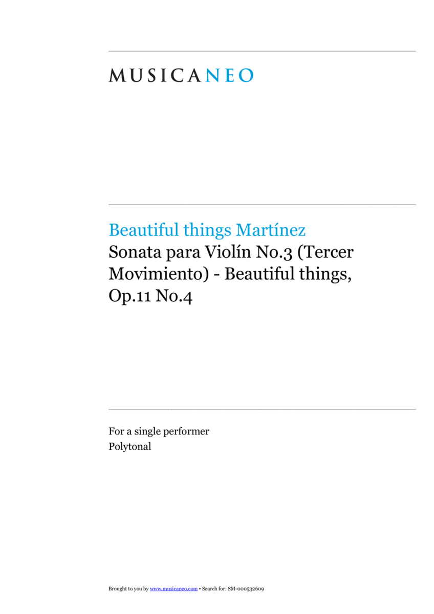 Sonata para Violín No.3 (Tercer Movimiento)-Beautiful things Op.11 No.4