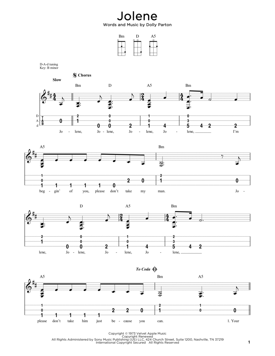 Jolene (arr. Steven B. Eulberg) Dulcimer scores gallery preview page 1