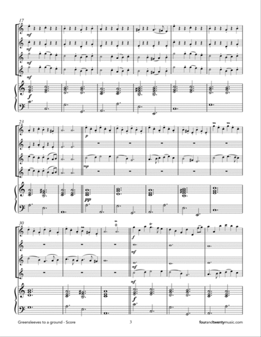 Greensleeves to Ground, arranged for 4 flutes and piano Flute Solo scores gallery preview page 3