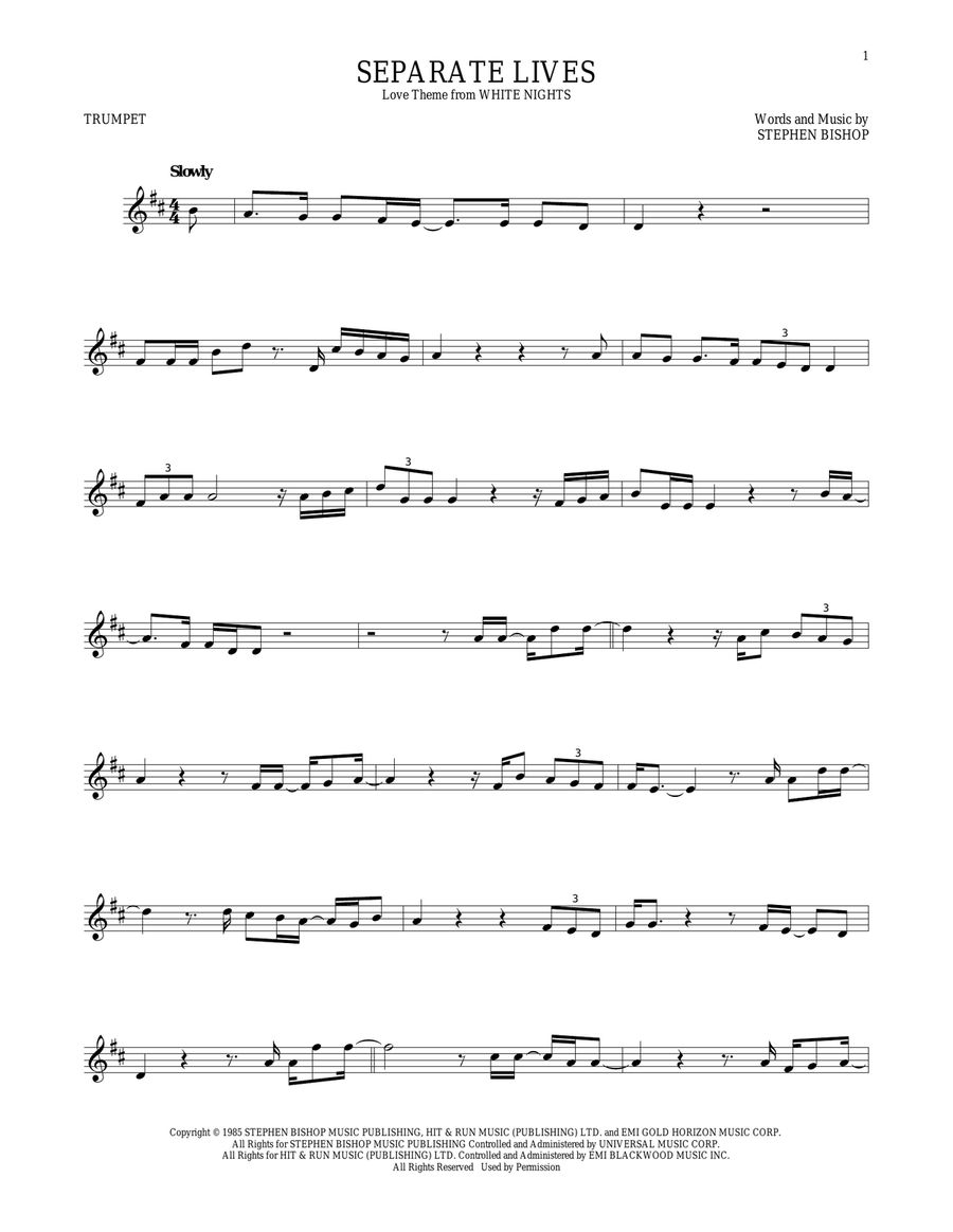 Separate Lives Trumpet Solo scores gallery preview page 1