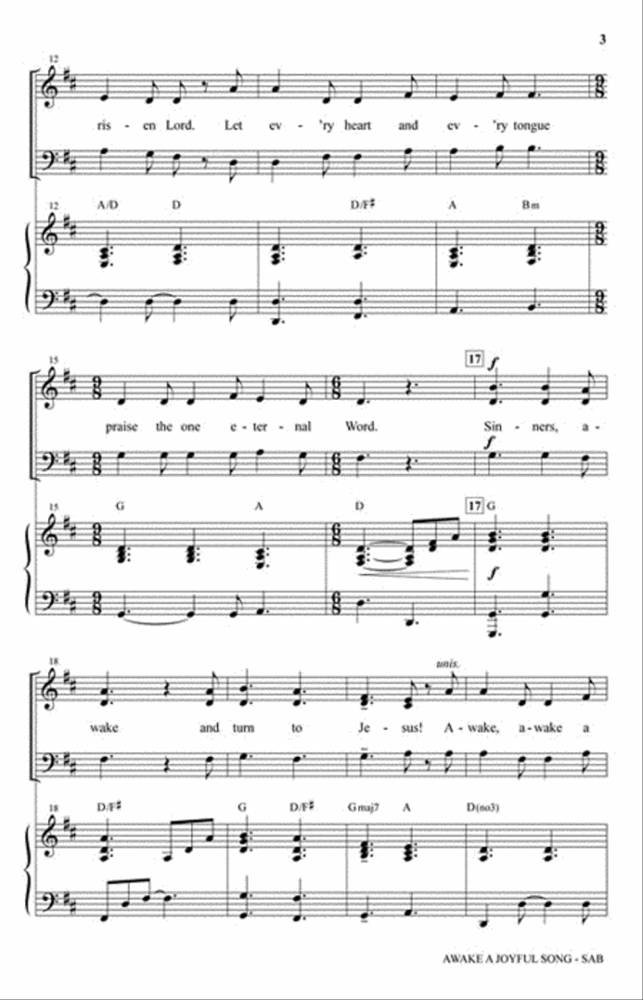 Awake a Joyful Song 3-Part scores gallery preview page 3