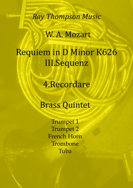 Mozart: Requiem in D Minor K626 III.Sequenz No.4 Recordare - brass quintet image number null