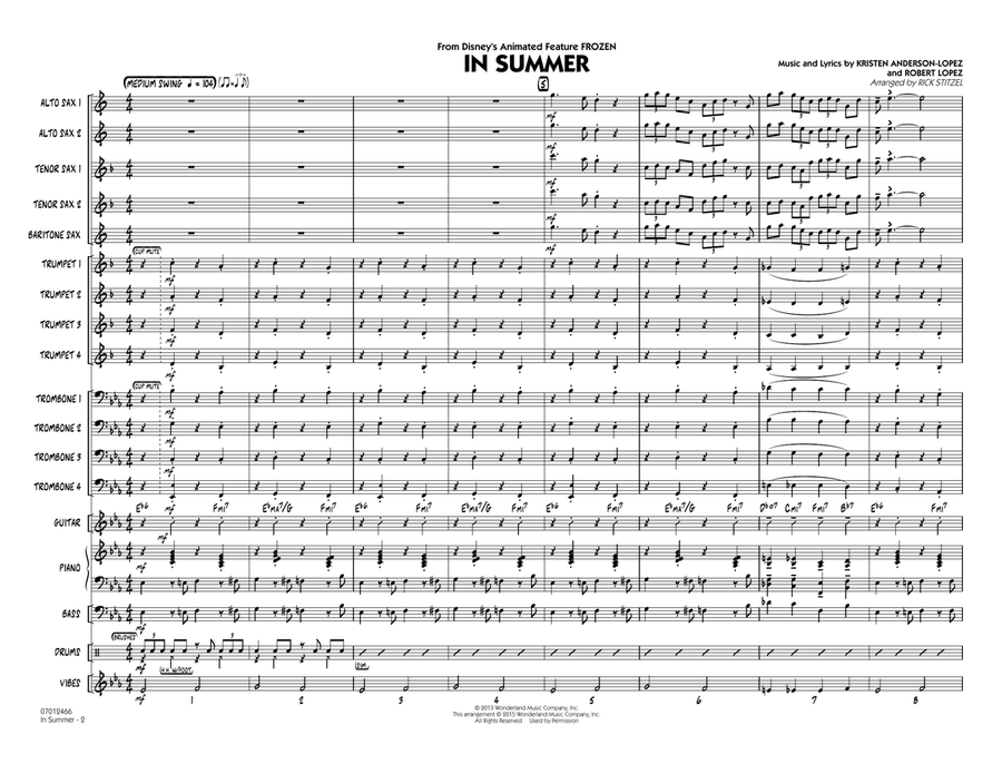 In Summer (from Frozen) - Conductor Score (Full Score) Jazz Ensemble scores gallery preview page 2