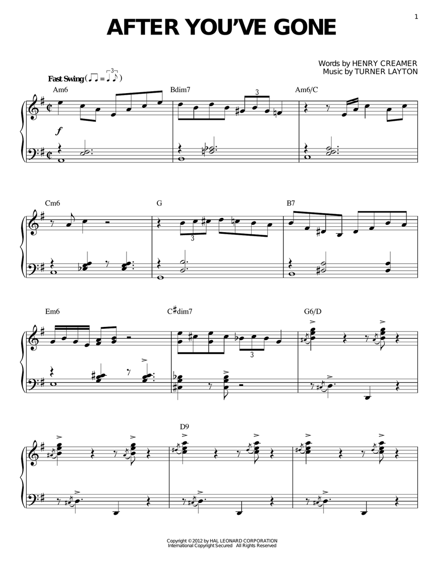 After You've Gone (arr. Brent Edstrom) Piano Solo scores gallery preview page 1