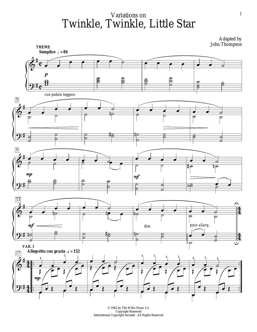 Variations On Twinkle, Twinkle, Little Star Piano Method scores gallery preview page 1