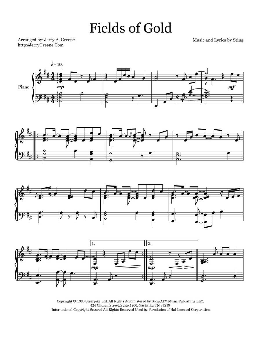 Fields Of Gold Piano Solo scores gallery preview page 2