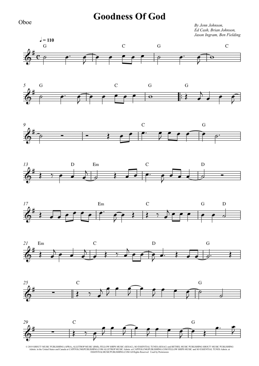 Goodness Of God Oboe Solo scores gallery preview page 1