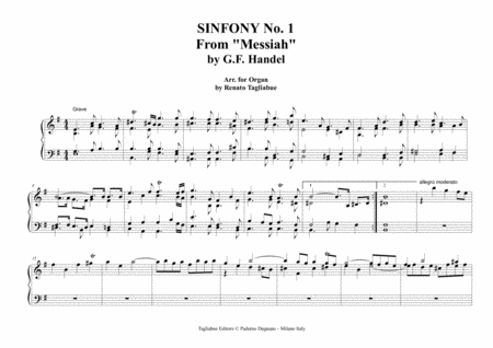 MESSIAH - OVERTURE and SYMPHONY No. 1 - By Handel - Arr. for Piano/Organ image number null