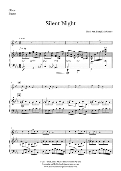 Silent Night - Oboe Solo with Piano Accompaniment Key of Eb image number null