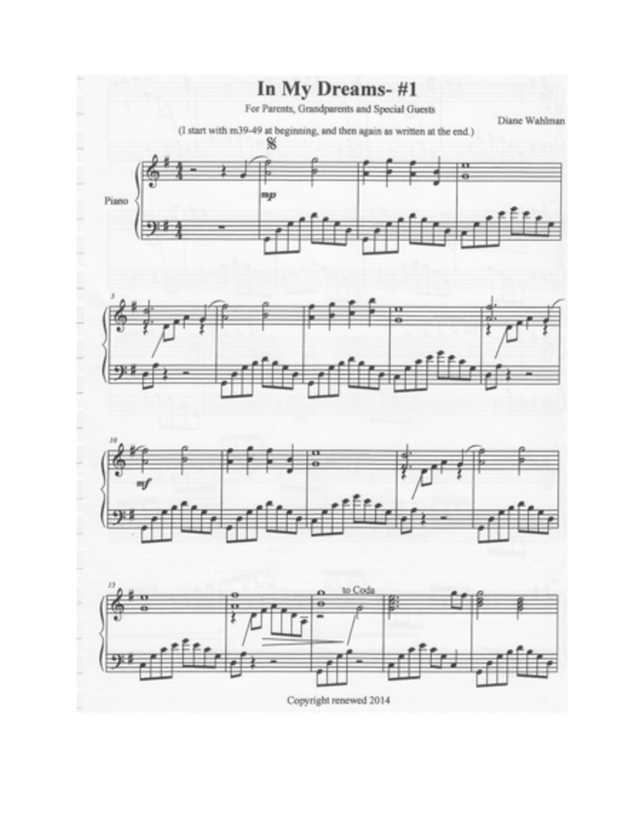 In My Dreams Piano Solo scores gallery preview page 1