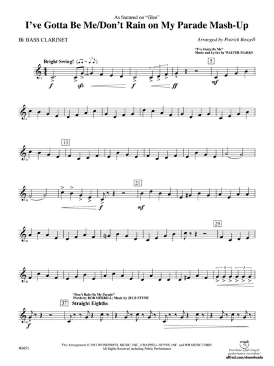 I’ve Gotta Be Me / Don’t Rain on My Parade Mash-Up: B-flat Bass Clarinet Full Orchestra scores gallery preview page 1