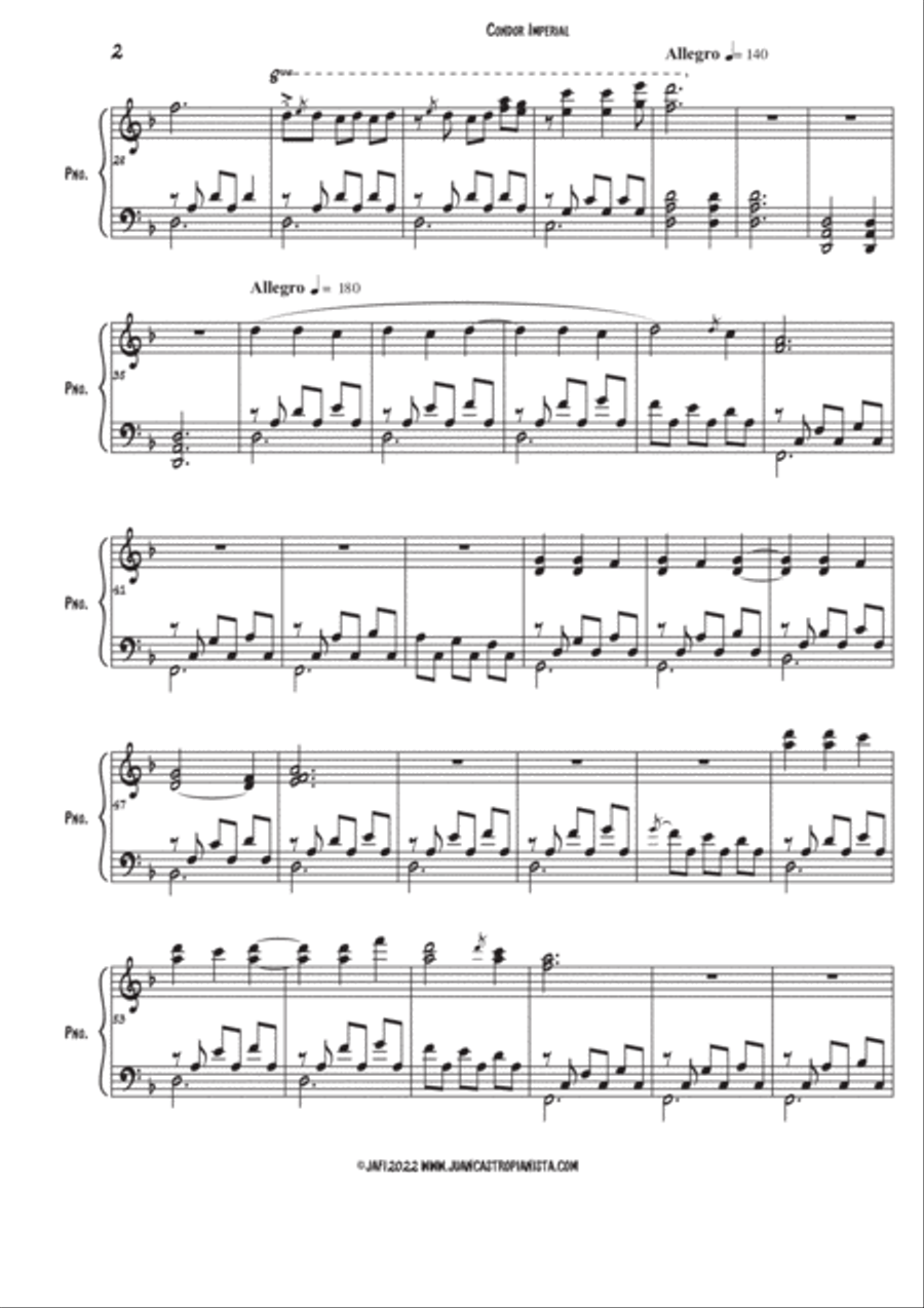 Cóndor Imperial - Piano solo - Juan Castro Pianista Piano Solo scores gallery preview page 2