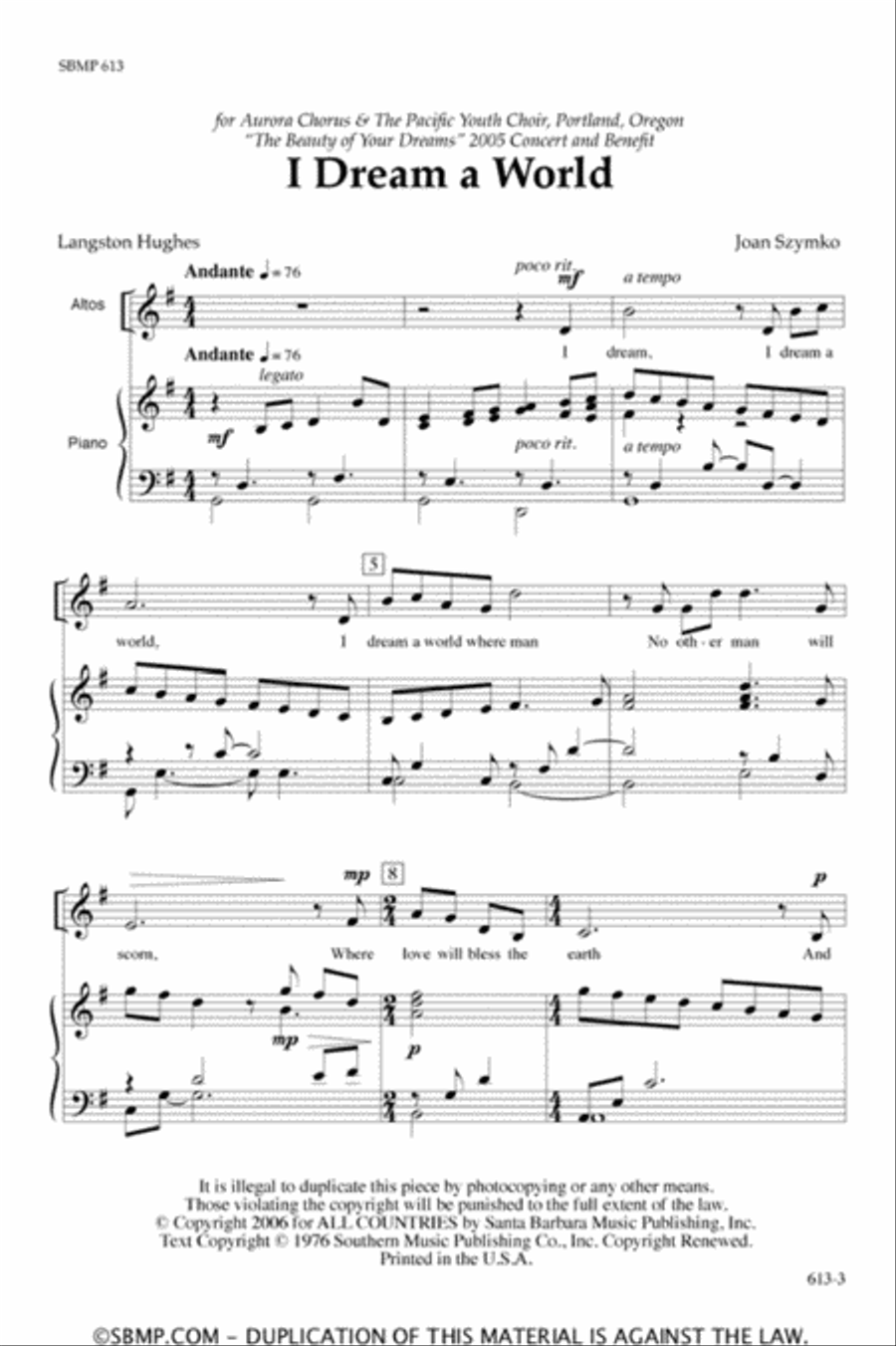 I Dream a World - SSAA Octavo SSAA scores gallery preview page 2