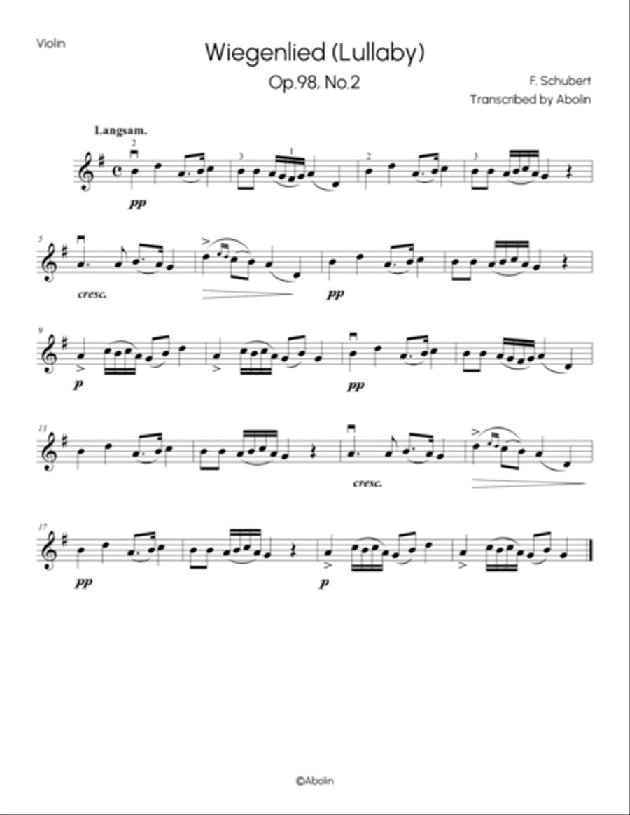 Schubert: Wiegenlied (Lullaby), Op.98, No.2 - String Trio, or 2 Violins and Cello String Trio scores gallery preview page 4