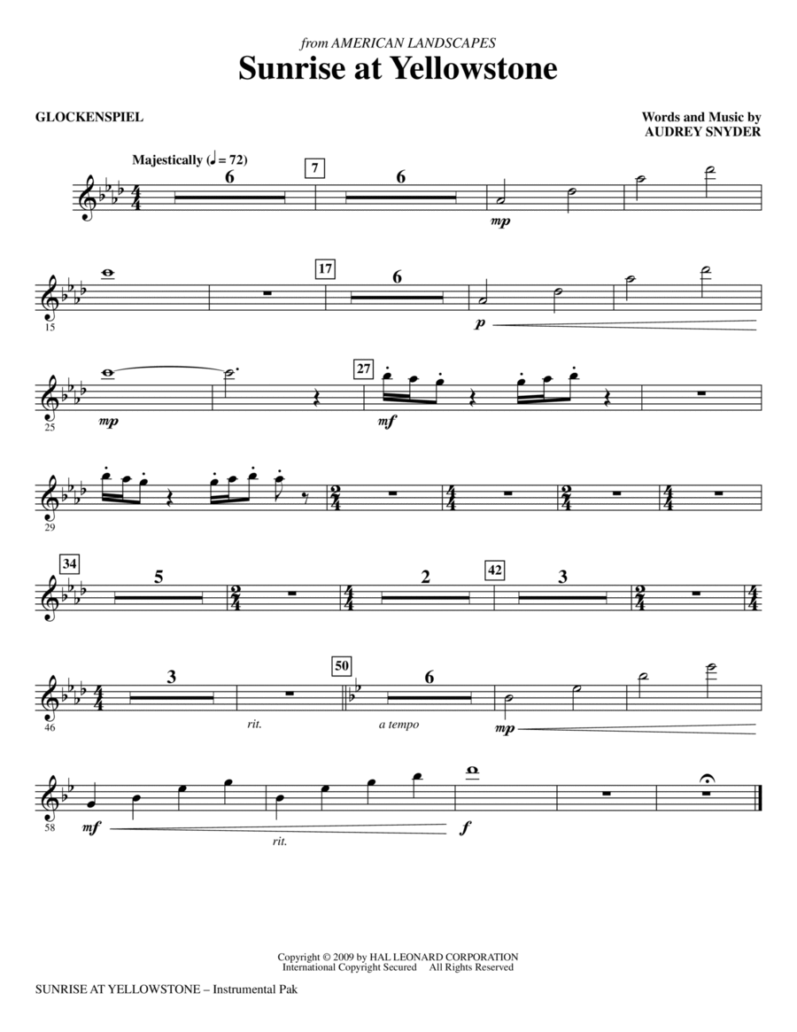 Sunrise At Yellowstone - Glockenspiel/Chimes Choir scores gallery preview page 1