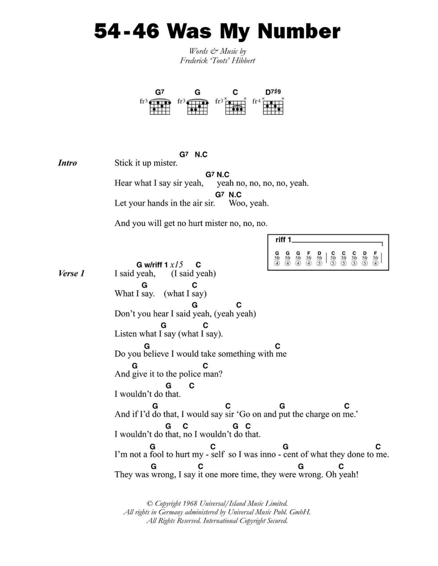 54-46 Was My Number 54-46 Was My Number Easy Guitar scores gallery preview page 1