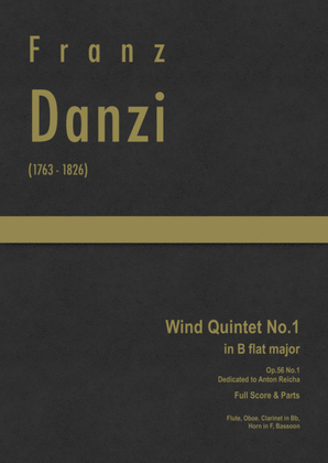 Book cover for Danzi - Wind Quintet No.1 in B flat major, Op.56 No.1