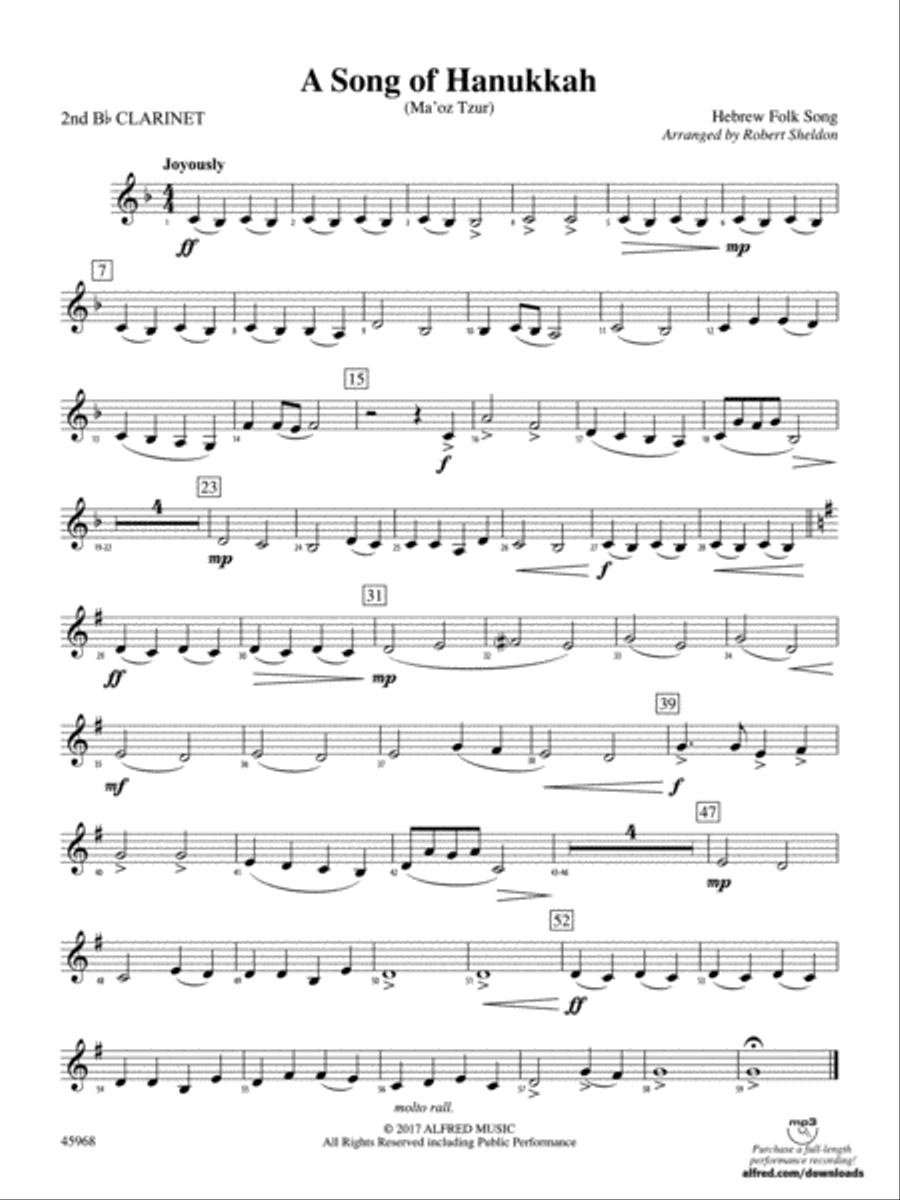 A Song of Hanukkah: 2nd B-flat Clarinet Concert Band scores gallery preview page 1
