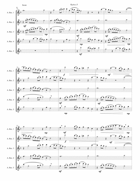 Mozart Kyrie canon a 5 arranged for 5 alto recorders image number null