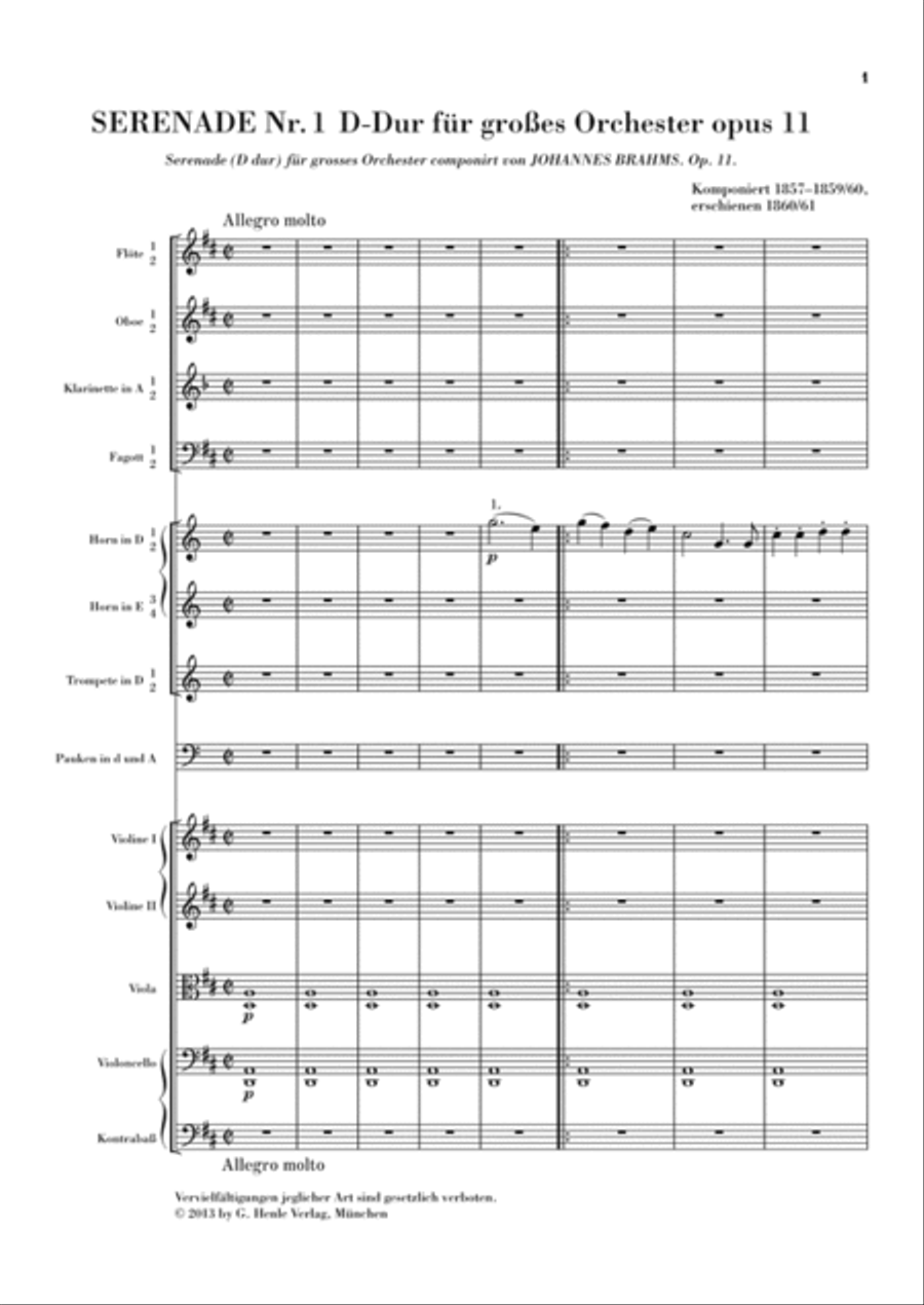 Serenade No. 1 in D Major, Op. 11 Orchestra scores gallery preview page 2