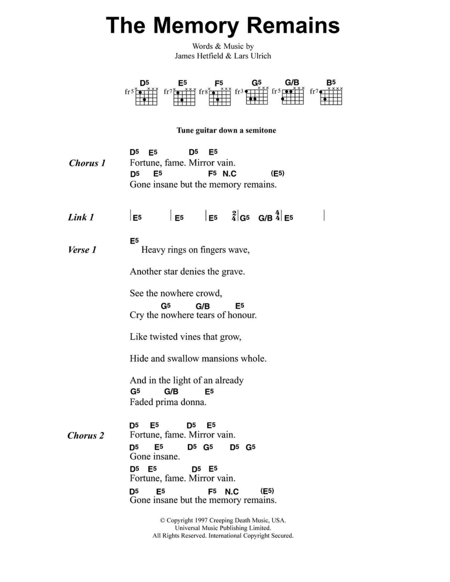 The Memory Remains Electric Guitar scores gallery preview page 1