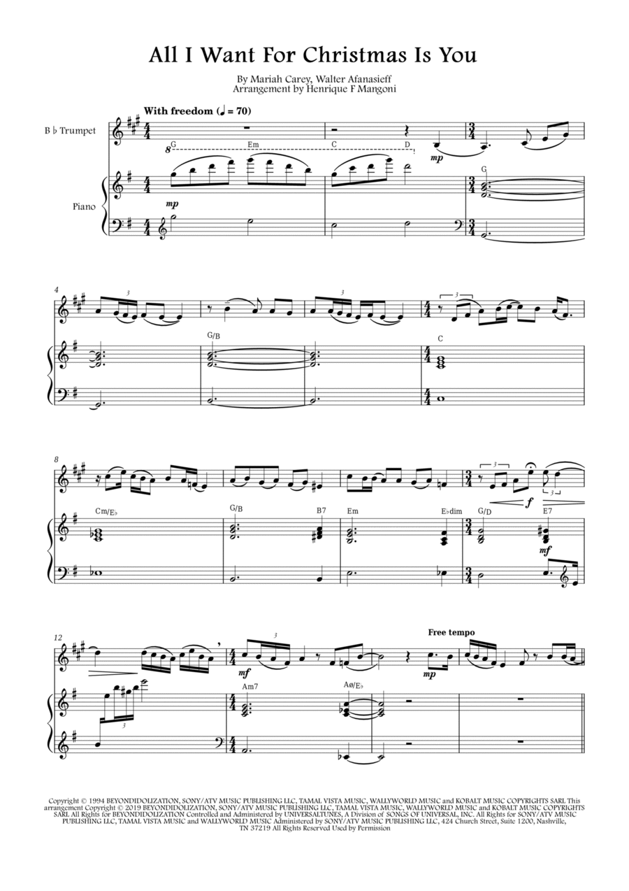 All I Want For Christmas Is You B-Flat Trumpet scores gallery preview page 1