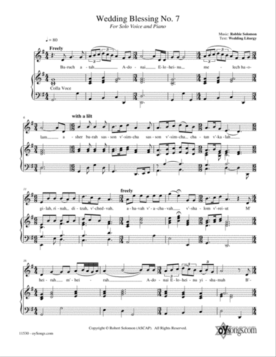 Wedding Blessing No. 7 Wedding Blessing No. 7 Piano, Vocal, Guitar scores gallery preview page 1