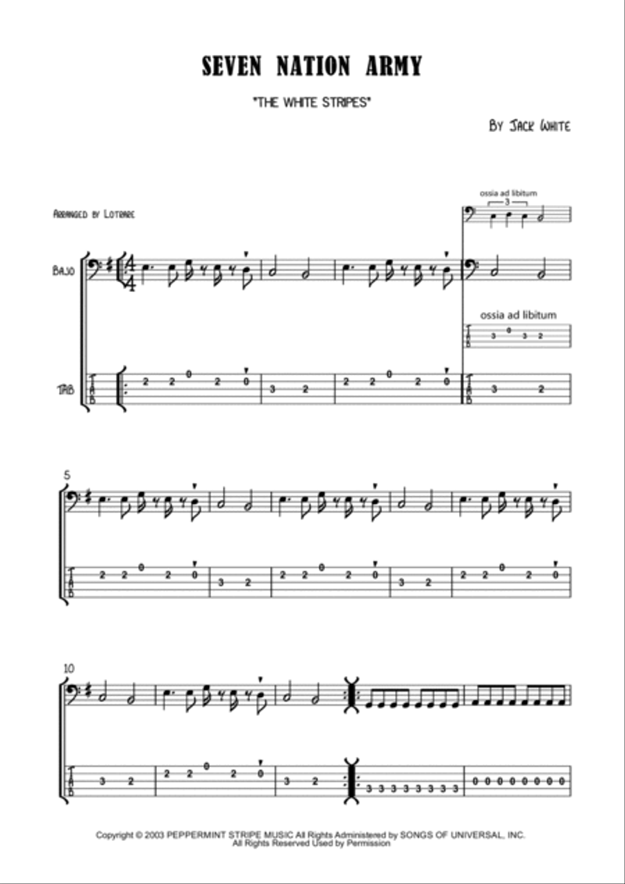 Seven Nation Army Bass Guitar scores gallery preview page 2