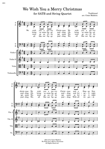 We Wish You A Merry Christmas - SATB and String Quartet (Full Score) image number null