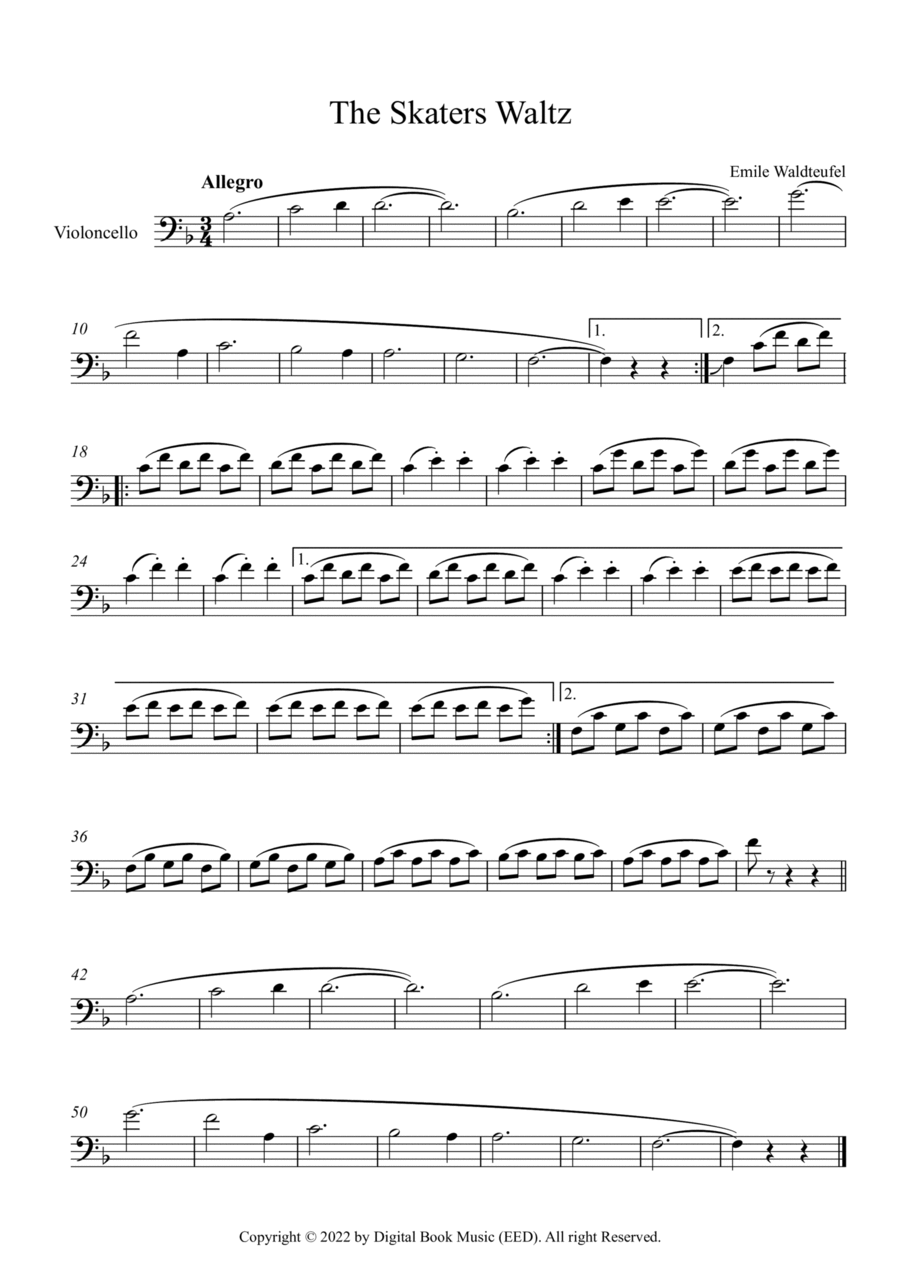 The Skaters Waltz - Emile Waldteufel (Cello) Cello Solo scores gallery preview page 1