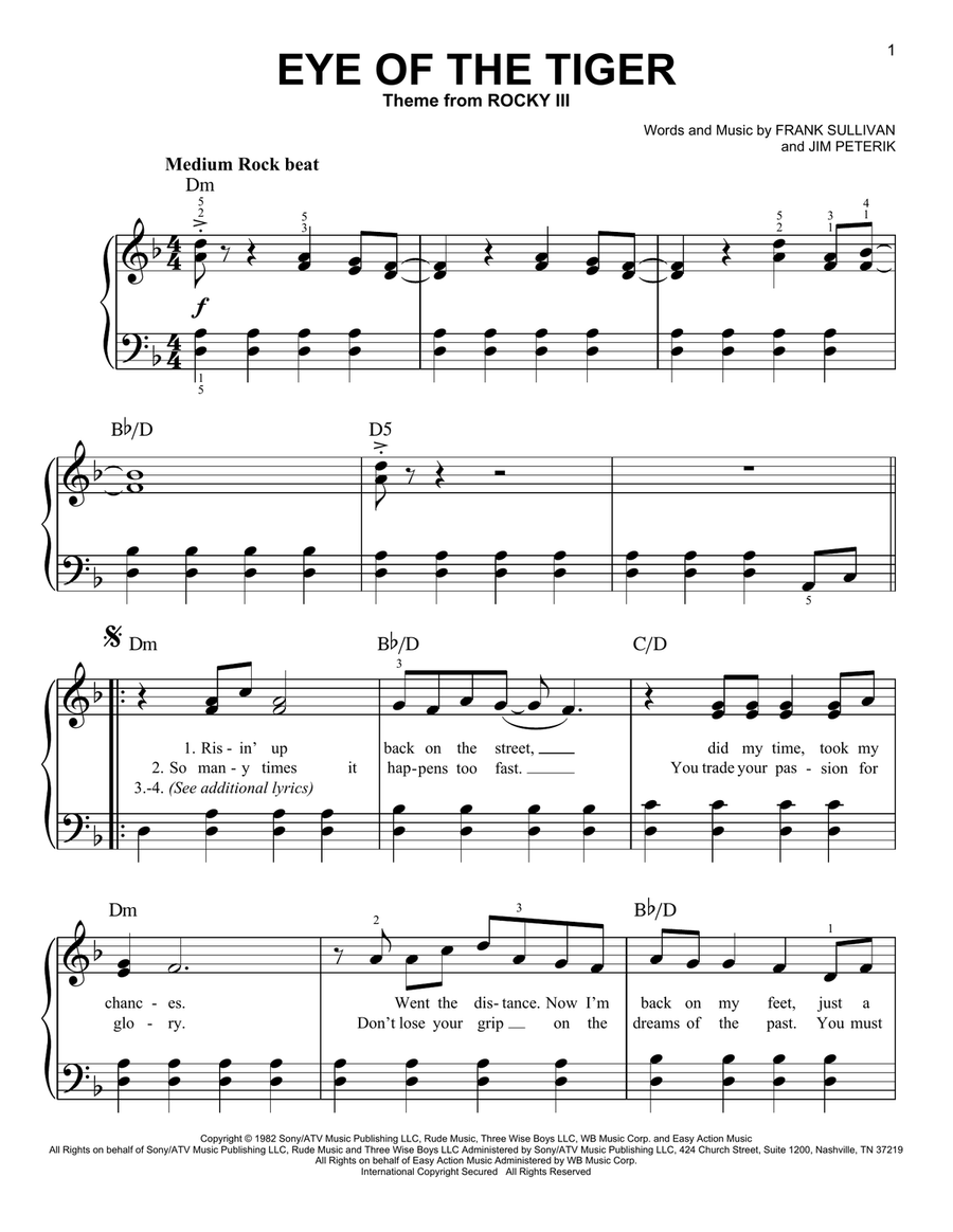 Eye Of The Tiger Easy Piano scores gallery preview page 1