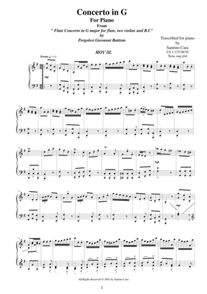 Book cover for Pergolesi GB - Flute concerto in G - Piano version - 3 Presto