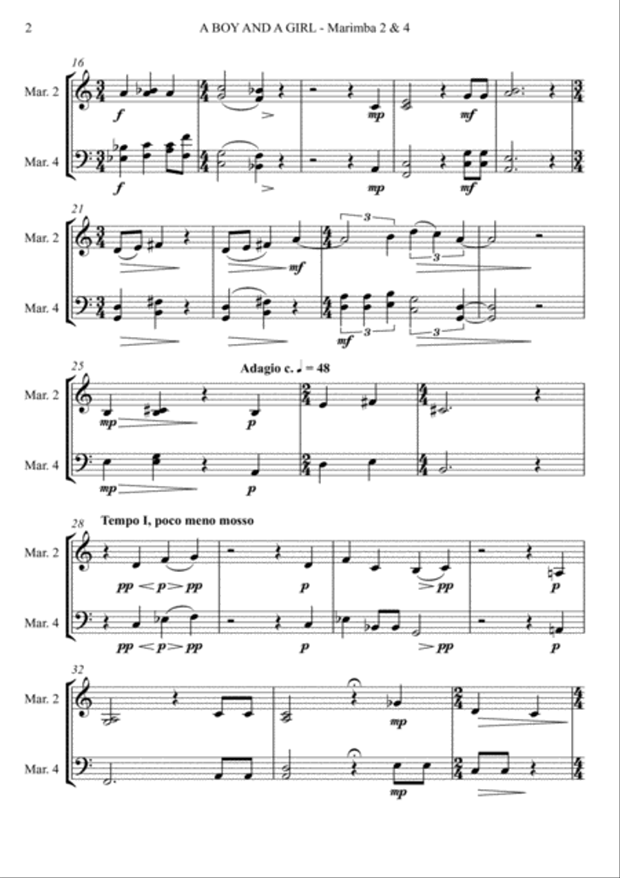 A Boy And A Girl for Marimba Quartet (arr. Joby Burgess) - MARIMBA 2 & 4 Percussion Ensemble scores gallery preview page 2