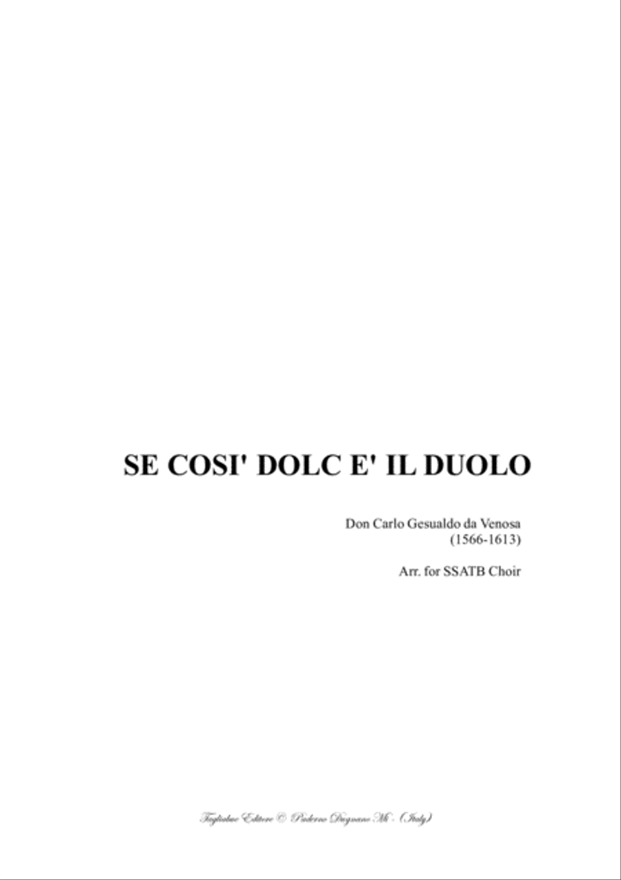 SE COSI' DOLC E' IL DUOLO - Don Carlo Gesualdo da Venosa - Arr. for SSATB in Bb Divisi scores gallery preview page 1
