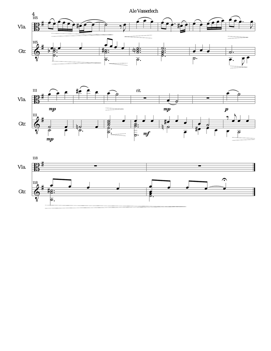 Ale vasserlech (All the waters flow away) for viola and guitar String Duet scores gallery preview page 4